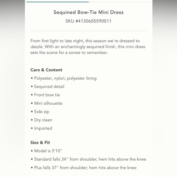 Anthropologie NWT Sequined Bow-Tie Mini Dress Size 14W. - Picture 10 of 13